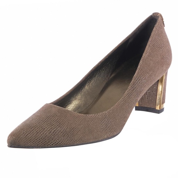 NEW STUART WEITZMAN Heels Pumps Pointed Toe Sz. 8.5 M Brown Suede Chunky Heel